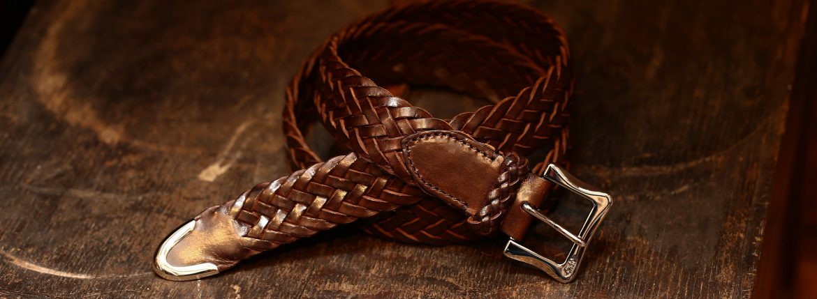 J&M DAVIDSON (ジェイアンドエムデヴィッドソン) ENVELOPE BUCKLE TIP END PLAITED BELT 30MM (エンベロープバックルチップエンドプレーテッドベルト 30mm) 57301 COWHIDE LEATHER (カウハイドレザー) プンターレ メッシュベルト HAVANA (ハバナ・650) Made in italy (イタリア製) 2017 春夏新作のイメージ