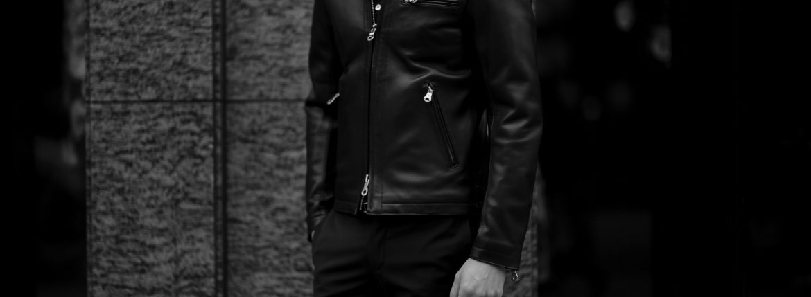 CINQUANTA(チンクアンタ) H502 STAND COLLAR RIDERS (スタンド カラー ジャケット) NAPPA LEATHER ナッパレザー シングル ライダース ジャケット BLACK SILVER (ブラックシルバー)  Made in italy (イタリア製) 2021 春夏 【ご予約開始】のイメージ