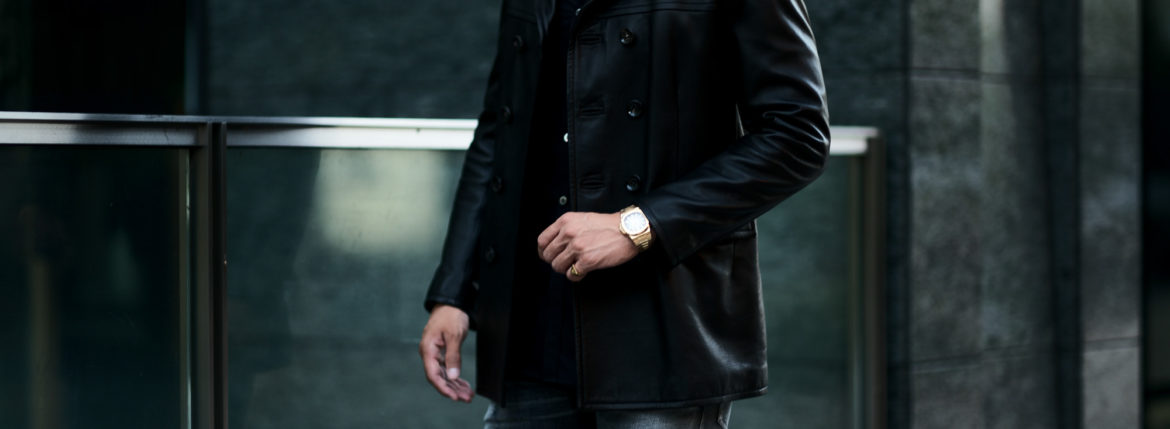 cuervo bopoha (クエルボ ヴァローナ) Satisfaction Leather Collection (サティスファクション レザー コレクション) Vincent (ヴィンセント) BUFFALO LEATHER (バッファロー レザー) レザー Pコート BLACK (ブラック) MADE IN JAPAN (日本製) 2021 秋冬新作のイメージ