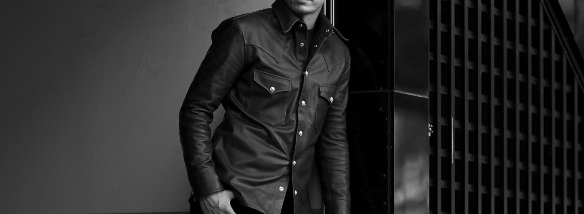 ISAMU KATAYAMA BACKLASH The Line “T-003” Italy Steer Leather Shirts BURGUNDYのイメージ