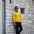 RIVORA (リヴォラ) 18G Wool Silk Crew Neck Pull Over (18ゲージ ウールシルク クルーネック プルオーバー) ウールシルク クルーネック セーター YELLOW (イエロー・100)　MADE IN JAPAN (日本製) 2023秋冬新作のイメージ