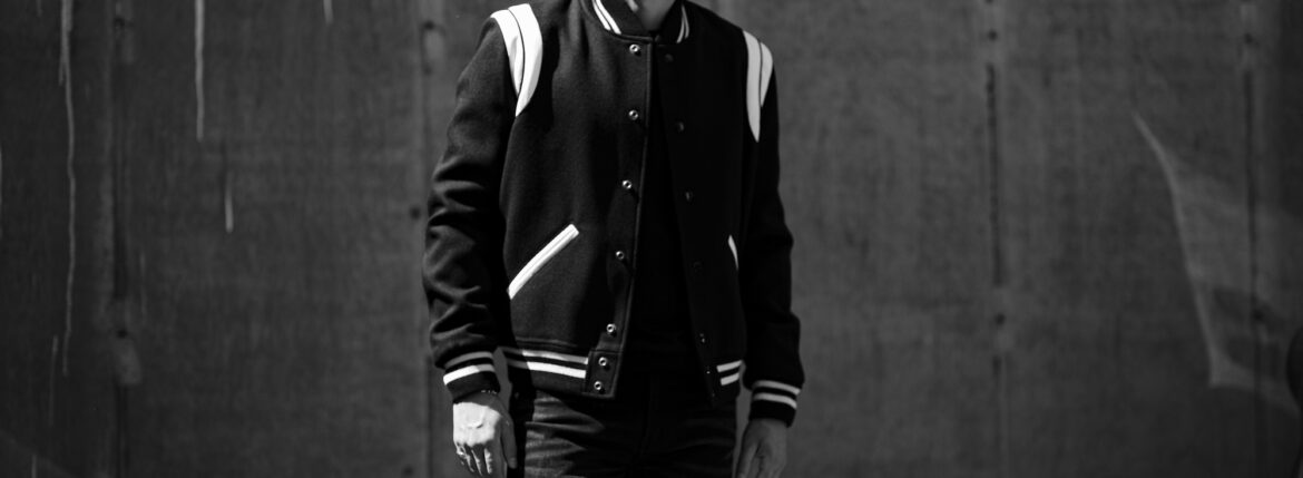 SAINT LAURENT (サンローラン) TEDDY JACKET (テディジャケット) ウール バーシティ ジャケット BLACK (ブラック) Made in italy (イタリア製) 2023秋冬新作のイメージ